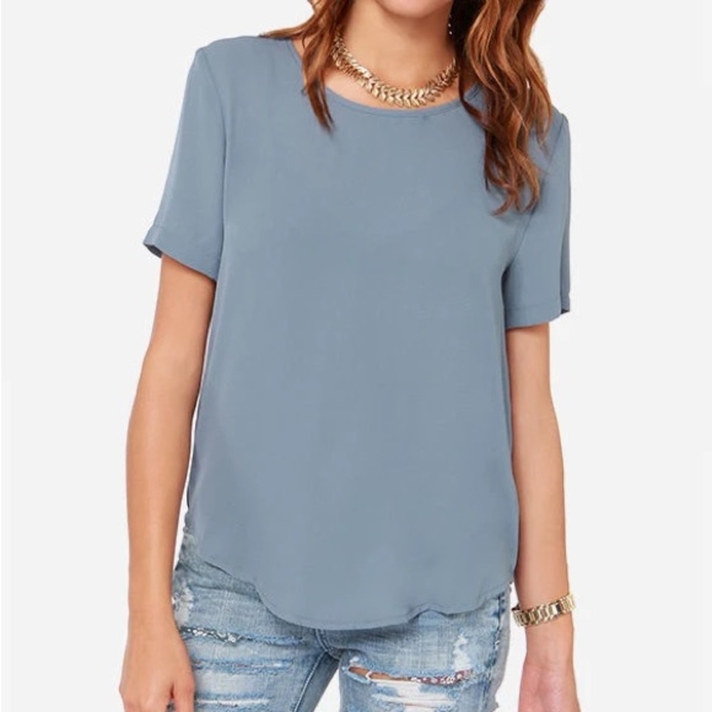 Lulus Road to You Slate Blue Grey Crew Neck Tee Sz M Basic Minimalist Casual NEW
